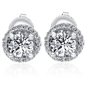 1/2 Ct Halo Diamond Studs 10K White Gold