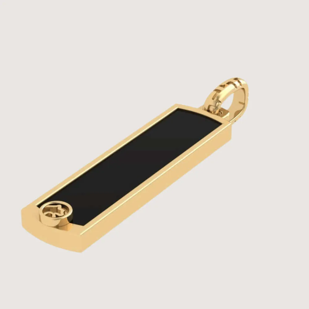 14k Gold Black Enamel Tag Pendant