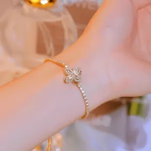 14K Gold-plated Exquisite Zircon Flower Rotatable Bracelets