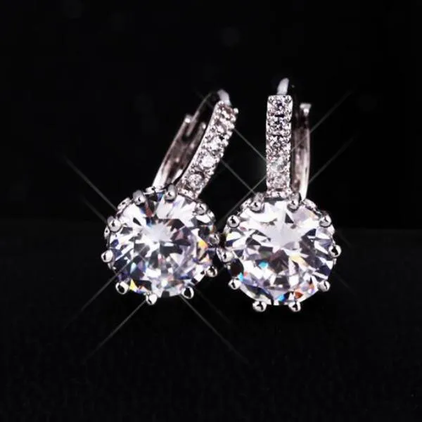 14K Gold Plated Pretty 3.5CTW CZ Diamond Solitaire Hoop Earrings for Woman