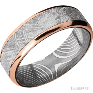 14K Rose Gold with Polish , Polish Finish and Meteorite Inlay and Flattwist - 7MM