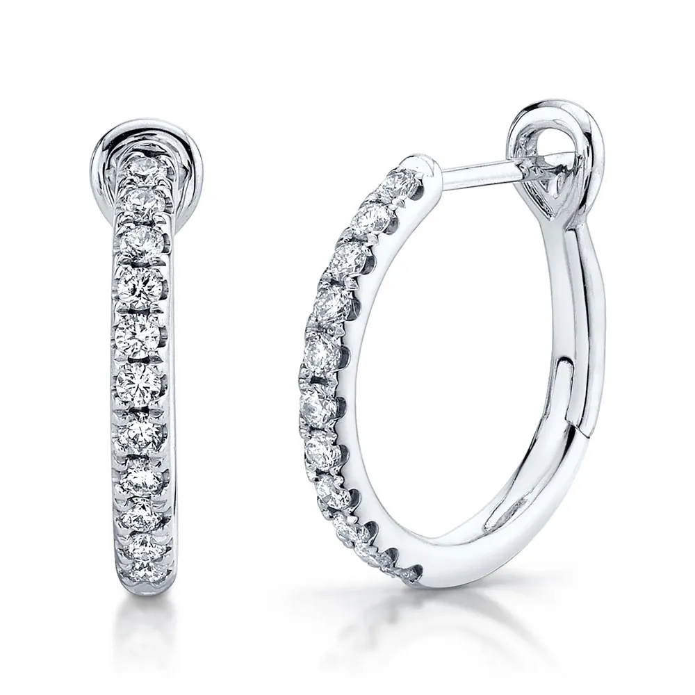 14K White Gold Diamond Hoop Earrings, Small