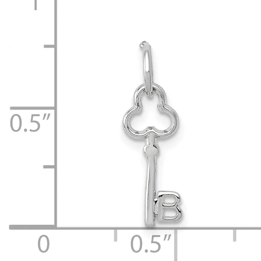 14K White Gold Fancy Key Shape Design Letter B Initial Charm Pendant