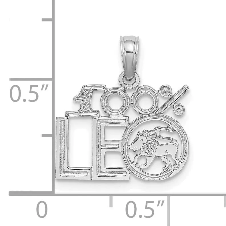 14K White Gold Polished Textured Finish 100% Zodiac LEO Charm Pendant