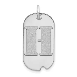 14k White Gold Rhodium Polished Finish Block Letter H Initial Dog Tag Charm Pendant