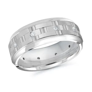 14K White Gold with Inlaid Diamonds Ring from the Executif Collection by Malo - MRD-086-8W15