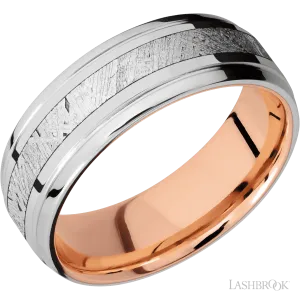 14K White Gold with Polish , Polish Finish and Meteorite Inlay and 14K Rose Gold - 7MM