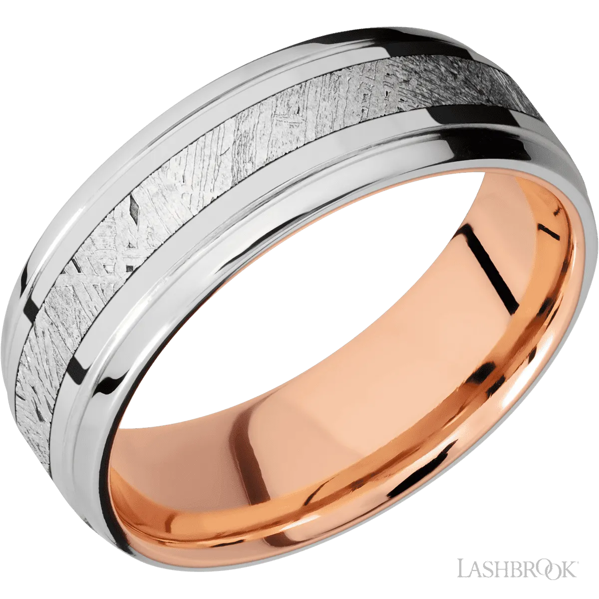 14K White Gold with Polish , Polish Finish and Meteorite Inlay and 14K Rose Gold - 7MM