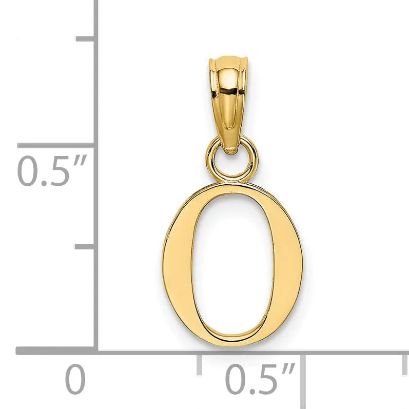 14K Yellow Gold Block Design Small Letter O Initial Charm Pendant