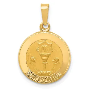 14K Yellow Gold Confirmation with Chalice Cup Round Disc Medal Pendant