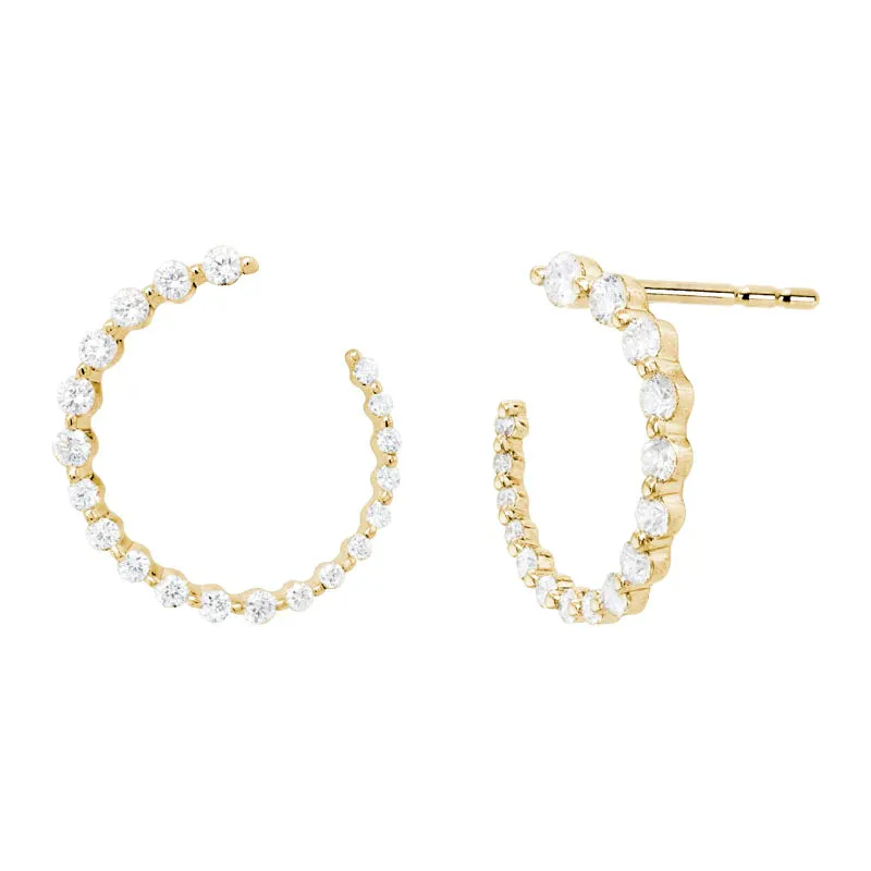 14K Yellow Gold Partial Hoop Diamond Earrings