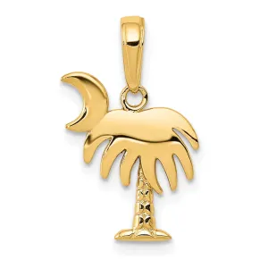 14K Yellow Gold Polished Charleston Palm Tree with Moon Design Pendant