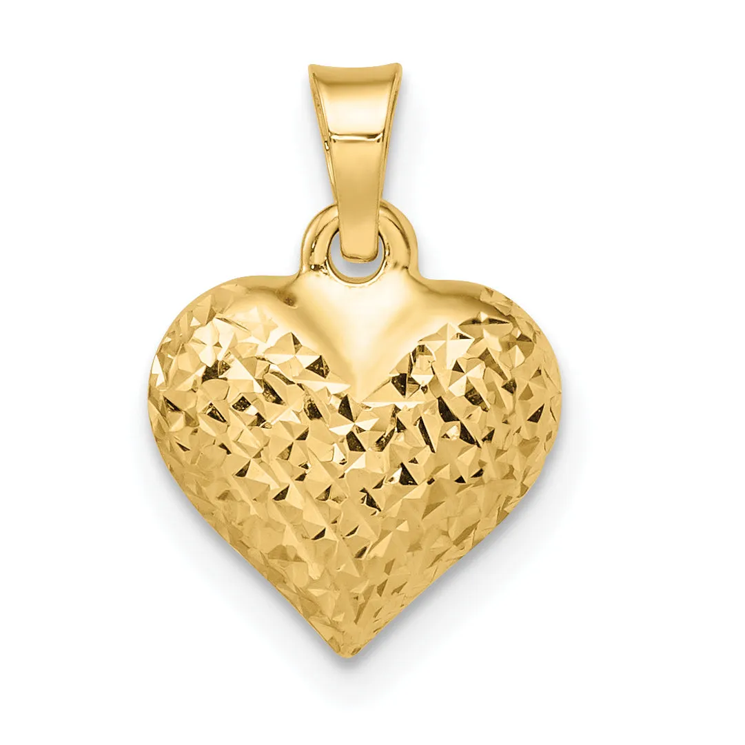 14k Yellow Gold Polished D.C Puffed Heart Design Pendant