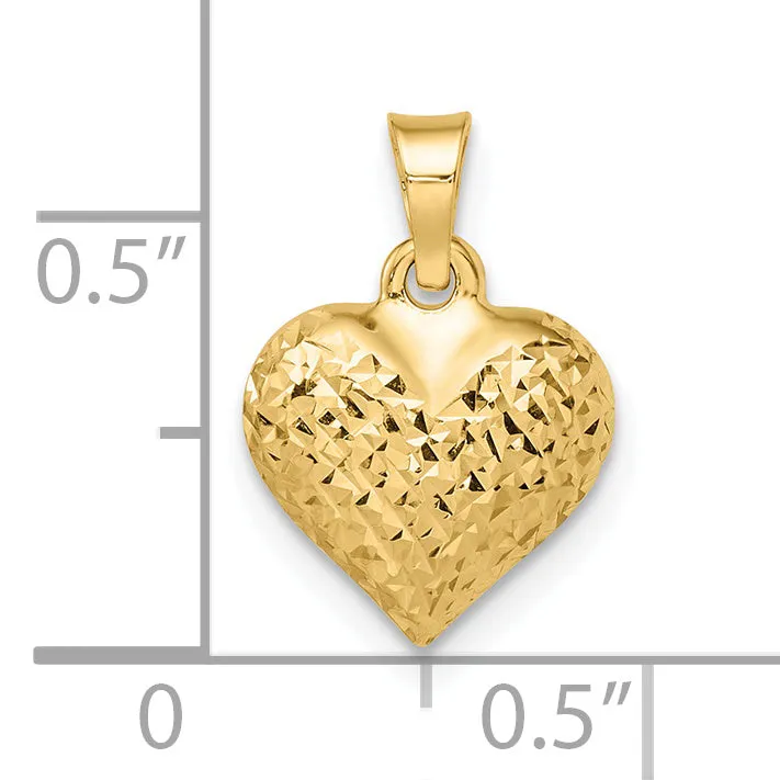 14k Yellow Gold Polished D.C Puffed Heart Design Pendant