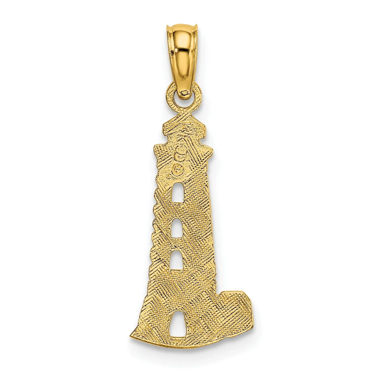 14K Yellow Gold Polished Lighthouse with Side Building Charm