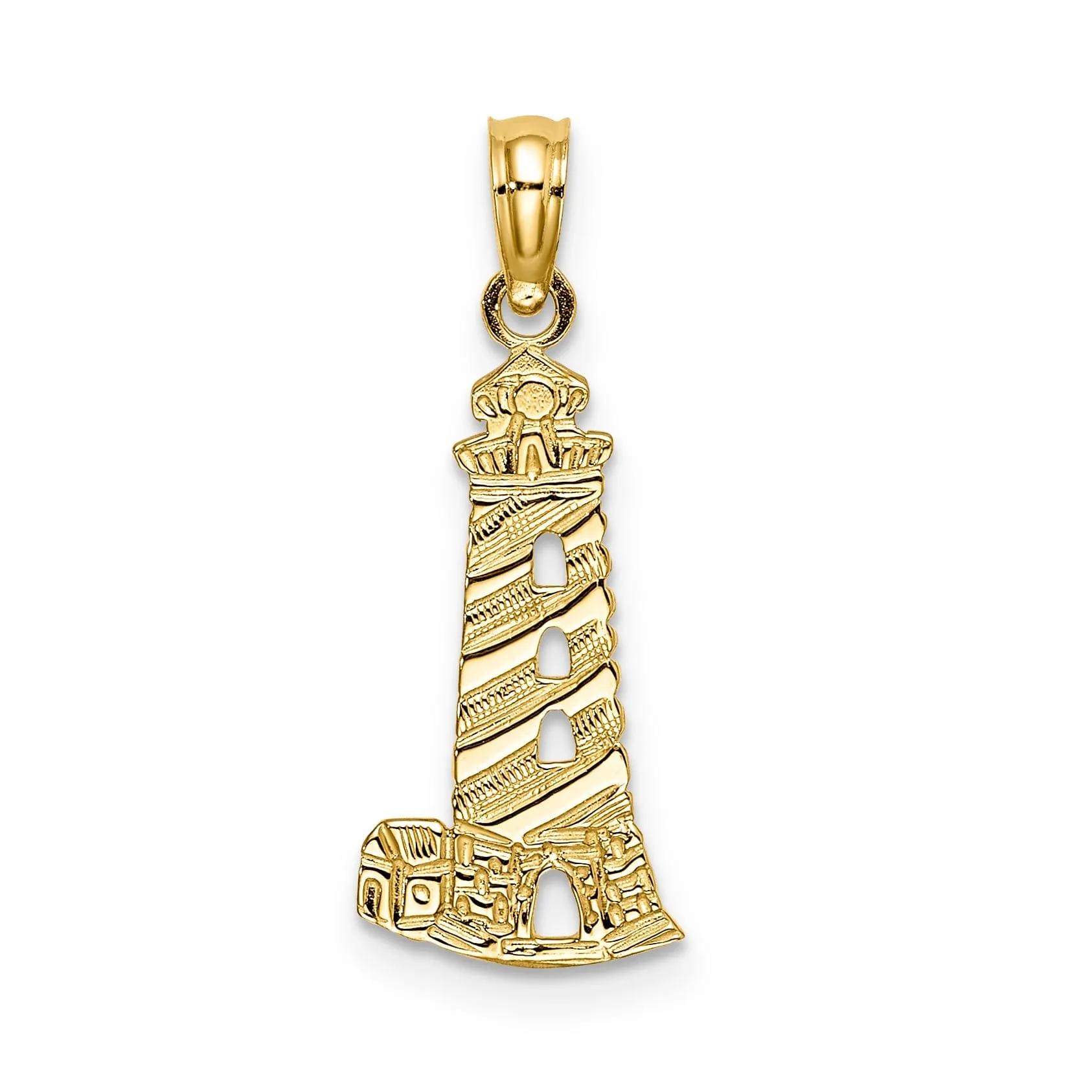 14K Yellow Gold Polished Lighthouse with Side Building Charm