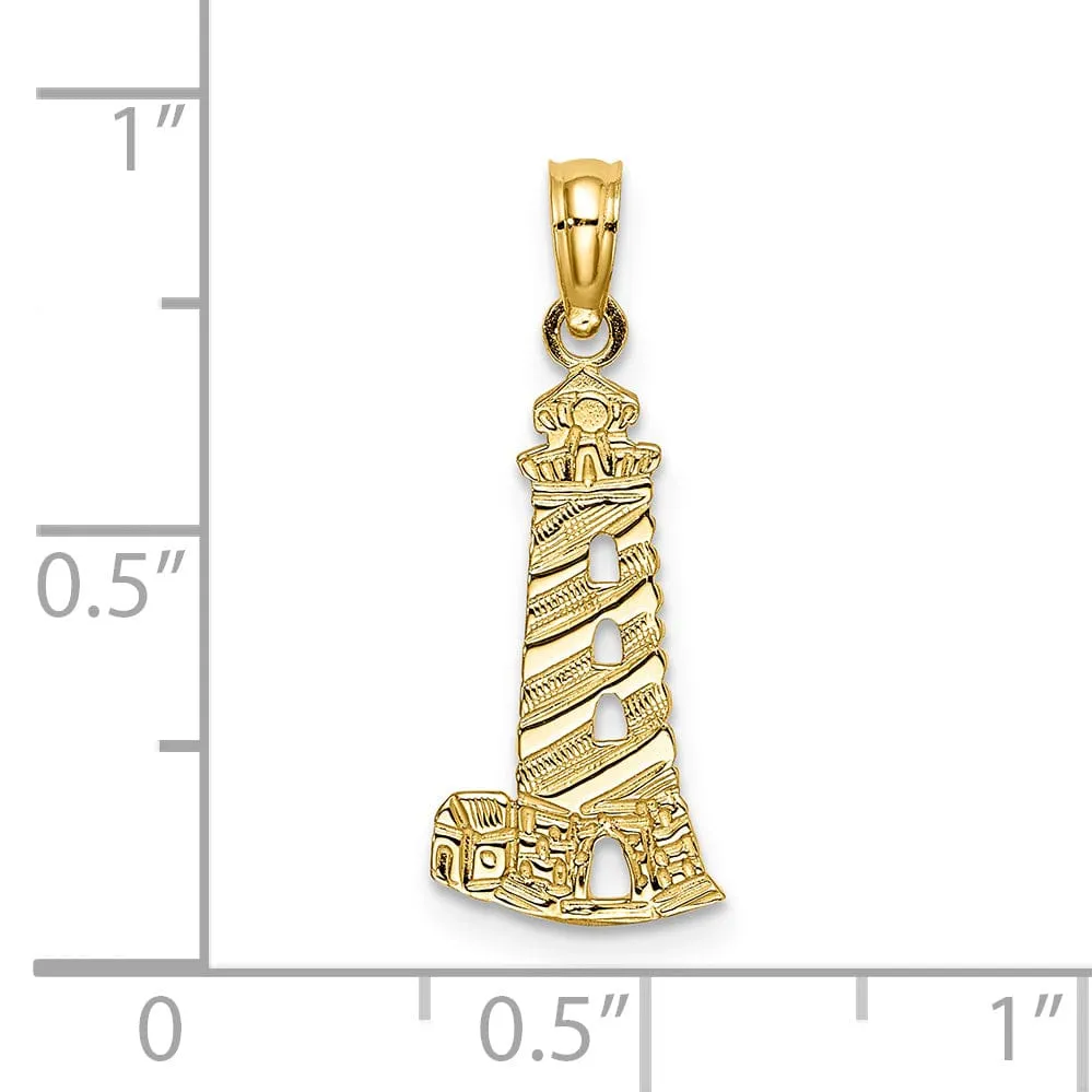 14K Yellow Gold Polished Lighthouse with Side Building Charm