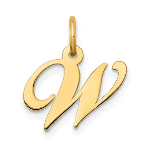 14K Yellow Gold Small Size Fancy Script Letter W Initial Pendant