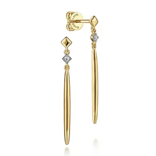 14K Yellow Gold Spear Drop Earrings with Diamond