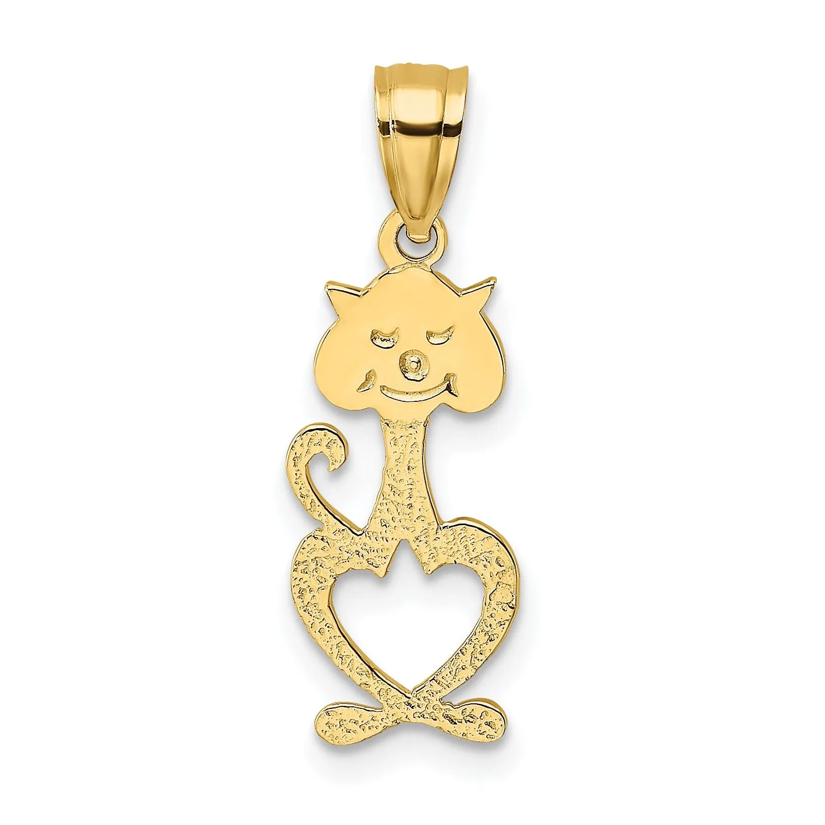 14K Yellow Gold Textured Polished Finish Cut-Out Engraved Cat Design Charm Pendant