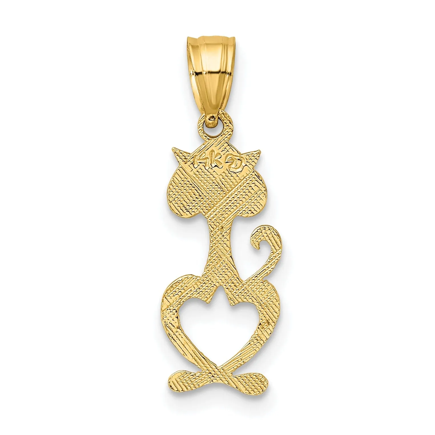 14K Yellow Gold Textured Polished Finish Cut-Out Engraved Cat Design Charm Pendant