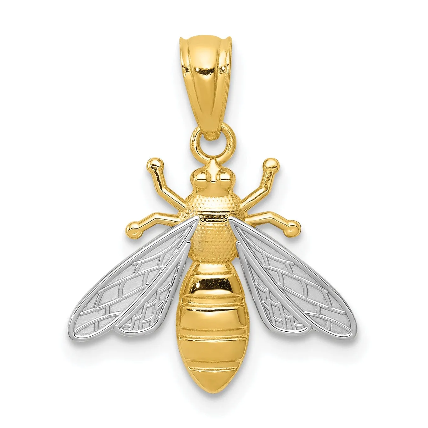 14k Yellow Gold White Rhodium Textured Polished Finish Bumblebee Pendant