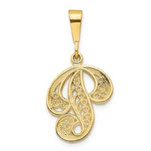 14K Yellow GoldFancy Filigree Script Design Letter P Initial Pendant