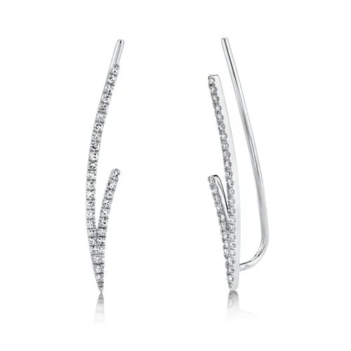 14KT GOLD 0.19 CTW DIAMOND 2-ROW EAR CLIMBER EARRINGS