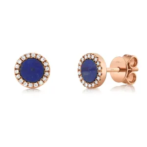 14KT Gold .51 CT Lapis & .08 CTW Diamond Halo Earrings