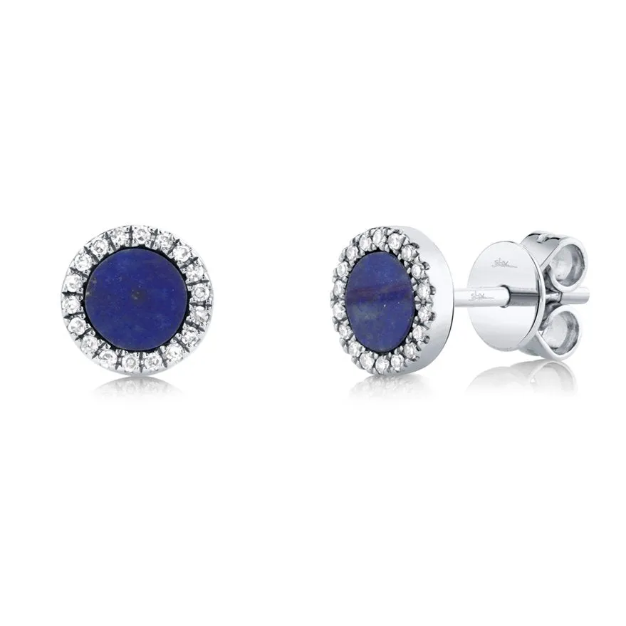 14KT Gold .51 CT Lapis & .08 CTW Diamond Halo Earrings