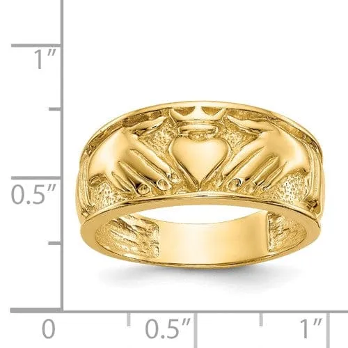 14kt Polished yellow gold mens claddagh ring band