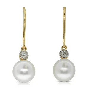 18ct Yellow Gold Pearl & Diamond Drop Earrings