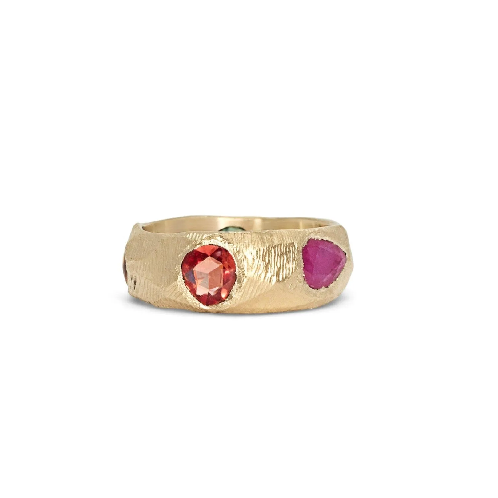 18K Five Sapphire Ring in Rainbow with Ruby