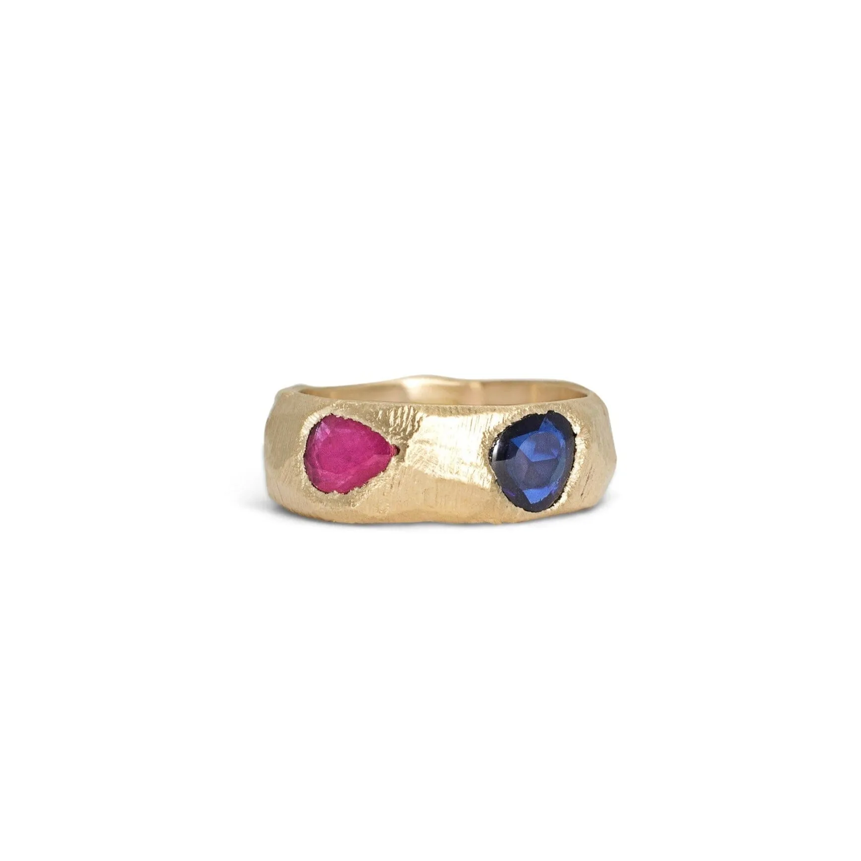 18K Five Sapphire Ring in Rainbow with Ruby