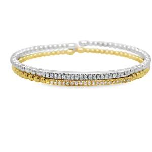 18k Italian White Gold Diamond Bead Bangle Bracelet