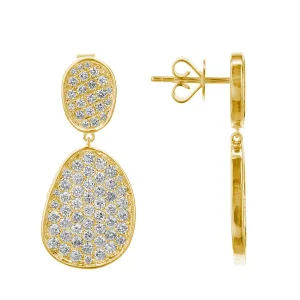 18K Yellow Gold Diamond Oval Design Dangle Earrings