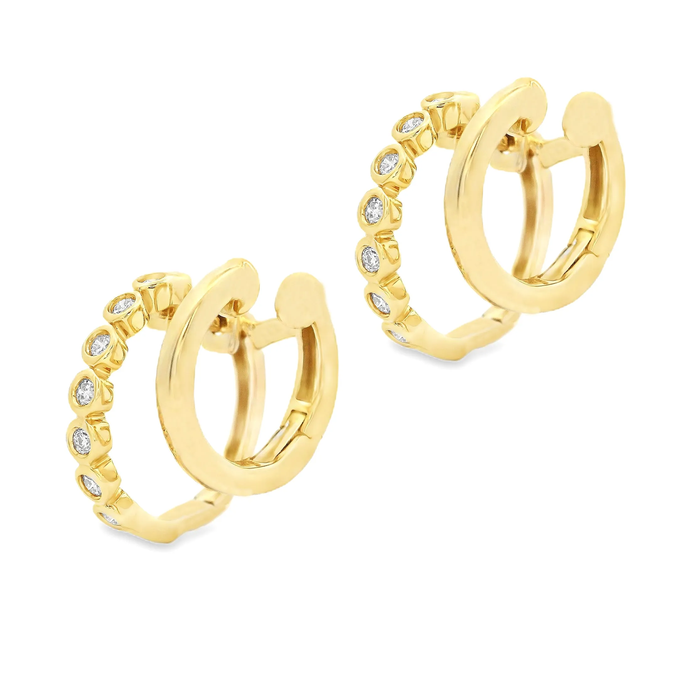 .20ct 14k Yellow Gold Diamond Double Hoop Earrings