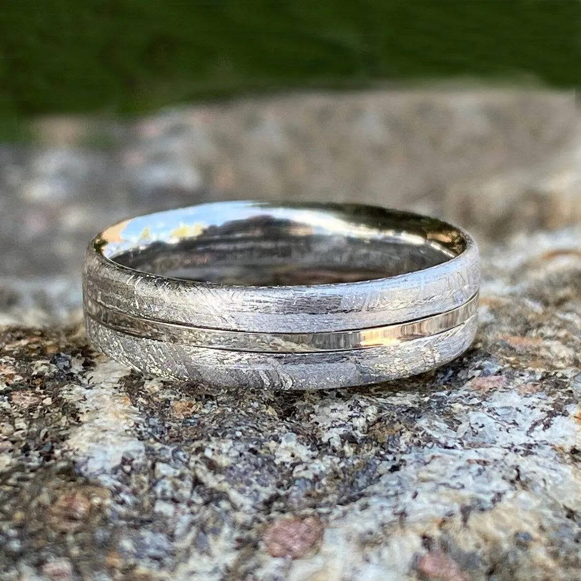 6mm Wide Gibeon Meteorite Wedding Band, Custom Mens Meteorite Ring