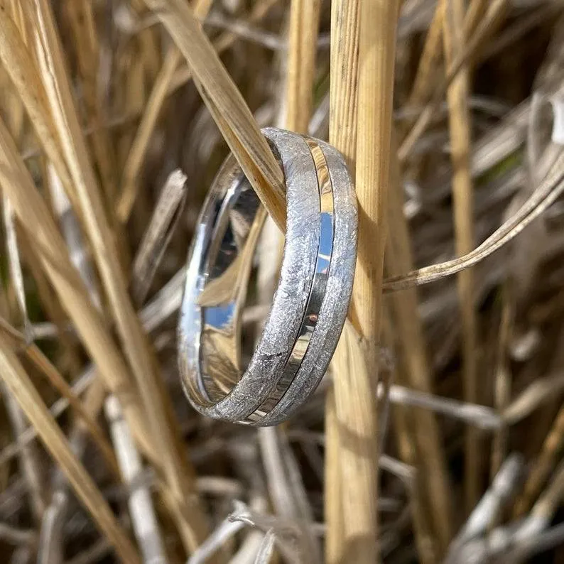 6mm Wide Gibeon Meteorite Wedding Band, Custom Mens Meteorite Ring