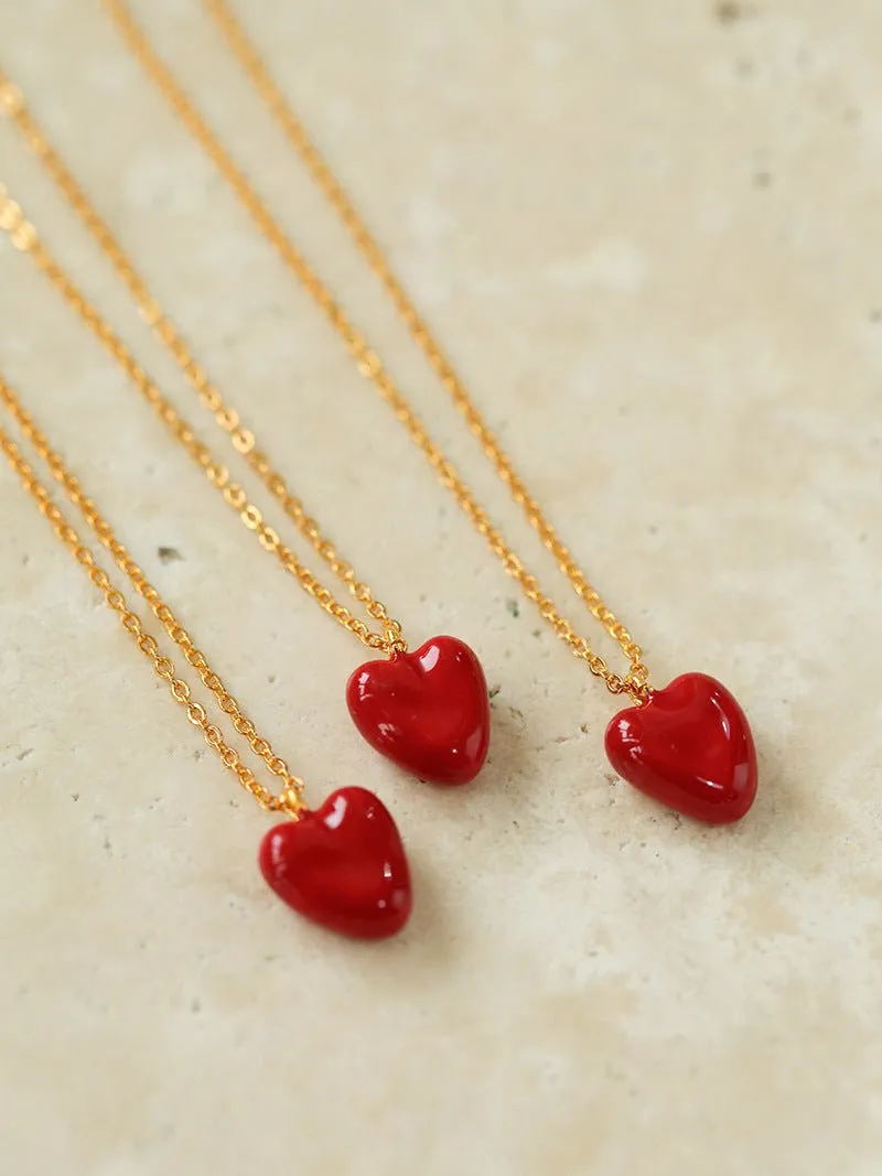 925 Silver Red Enamel Love Pendant Necklace