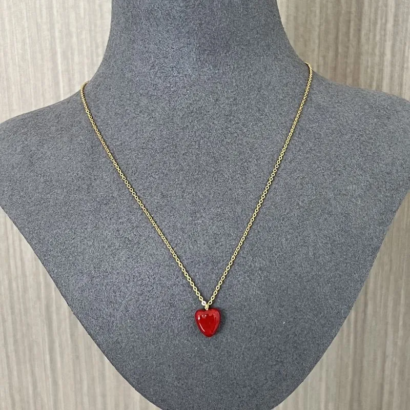 925 Silver Red Enamel Love Pendant Necklace