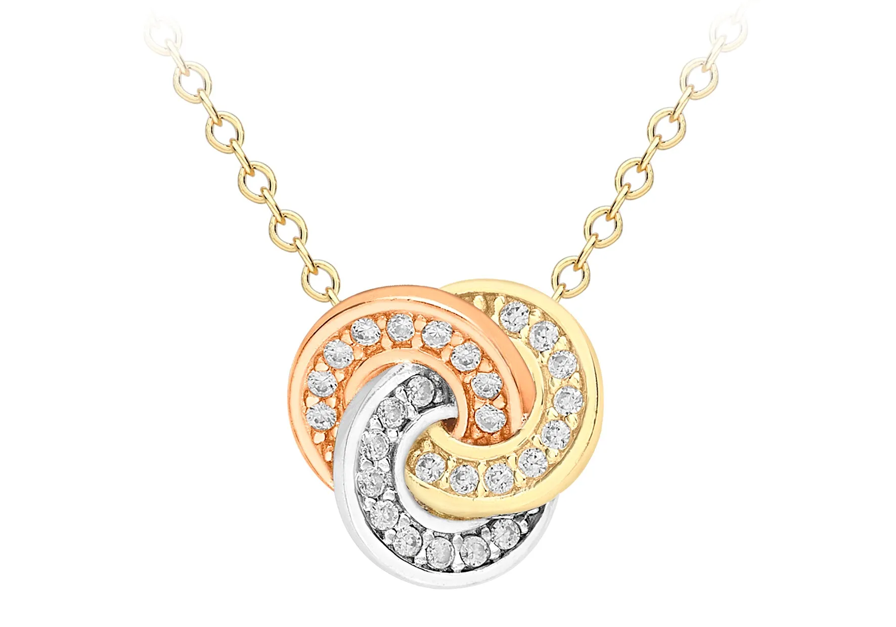 9ct Tri Colour Cubic Zirconia Cletic Knot Pendant