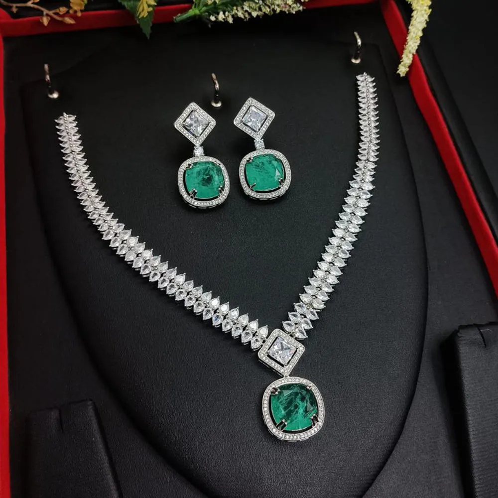 Aamrapali Silver Plated  AD Necklace Set