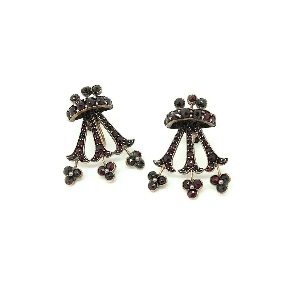 Antique Victorian Garnet 8ct Gold Screw Earrings