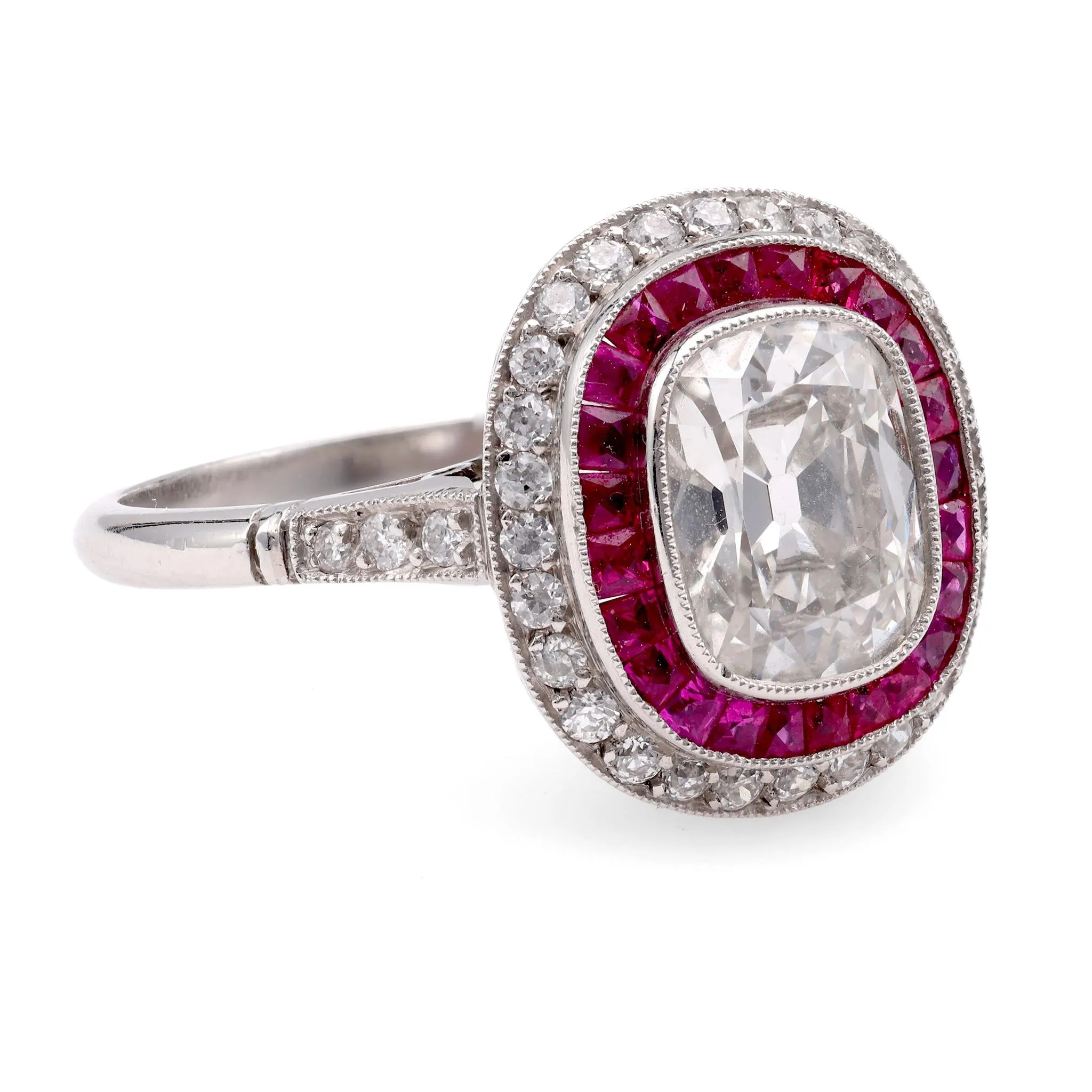 Art Deco Inspired 1.24 Carat Diamond Ruby Platinum Target Ring