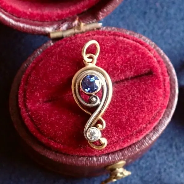 Art Nouveau Sapphire & Diamond Question Mark Pendant