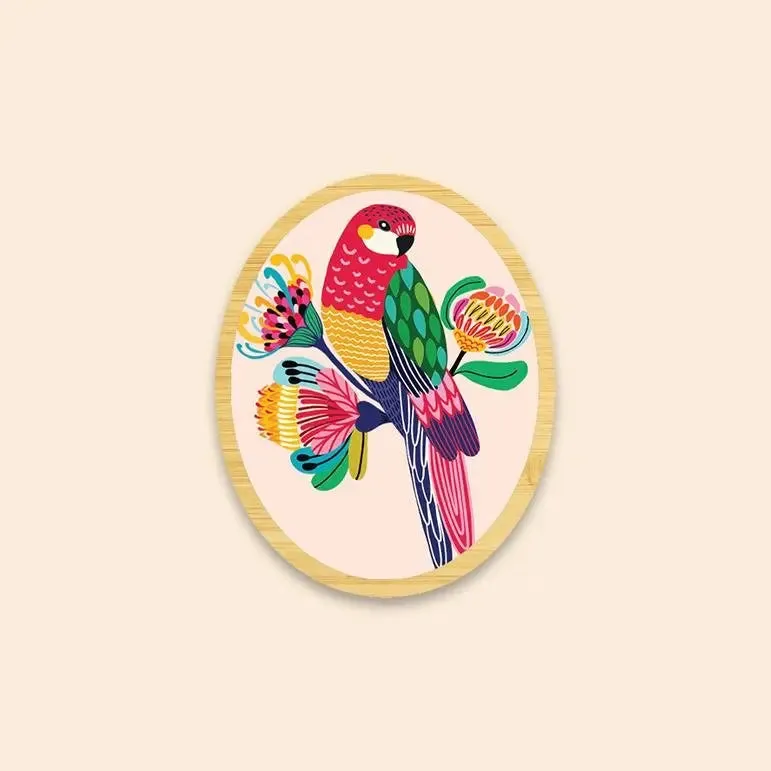 Aussie Rosella Wooden Brooch