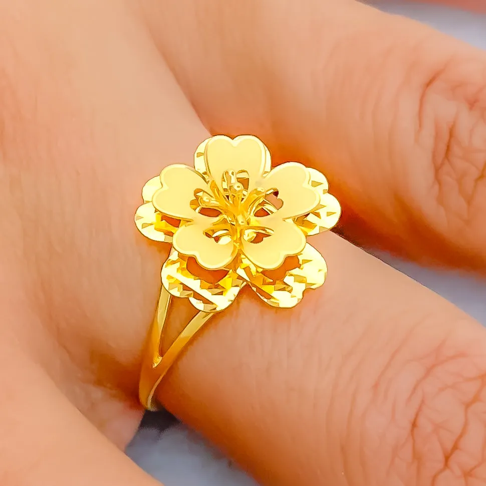 Beautiful Hibiscus 22K Gold Flower Ring