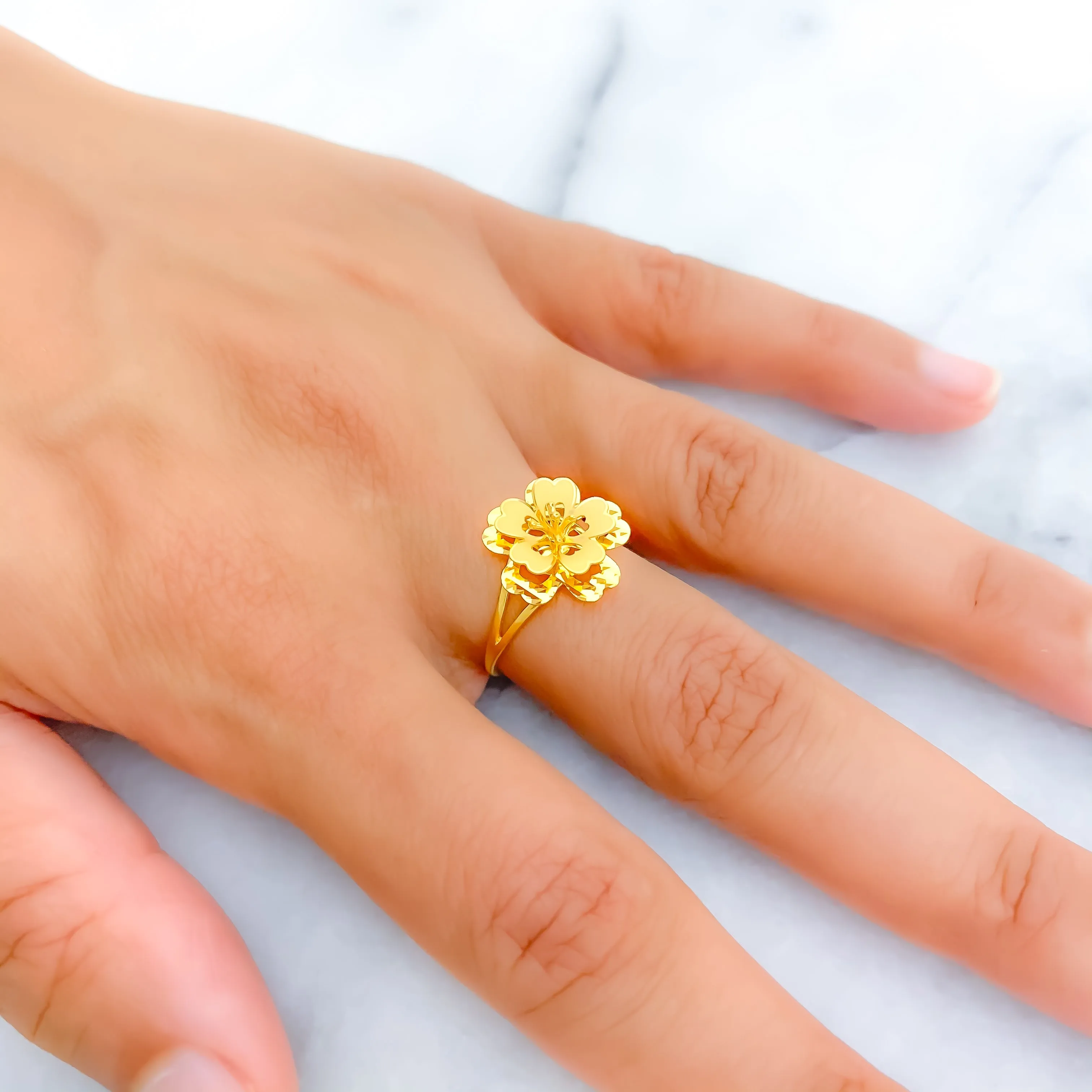 Beautiful Hibiscus 22K Gold Flower Ring