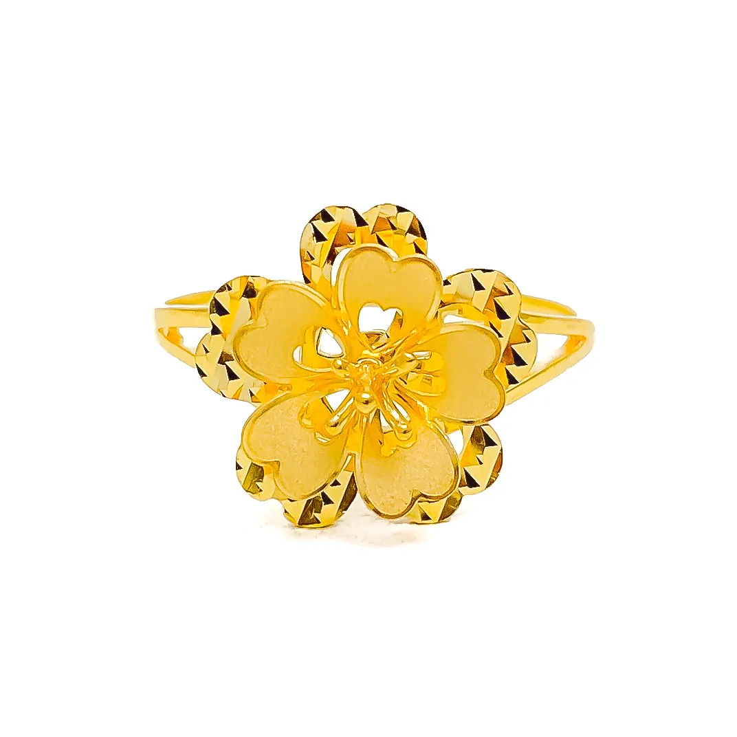 Beautiful Hibiscus 22K Gold Flower Ring